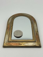 Moroccan Brass Mirror Copper Silver Arched Frame Wall Hanging 1970s VTG 5⅜»x3½»
