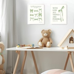 Coquette Sage Green Bow Wall Art Decor Posters, Sage Green Bow Room Bedroom B…