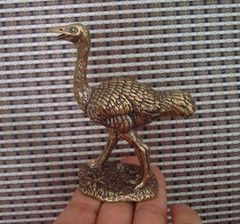 Solid Brass Ostrich Figurine Vintage Style Bronze Color Statue for Garden Decor