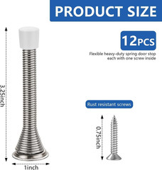 12 Pack Spring Door Stops 3 1/4 Inch Flexible Heavy Duty Spring Door Stopper wit