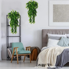 1pc Green Artificial Eucalyptus Hanging Vine Greenery Wall Decor Plant – NEW