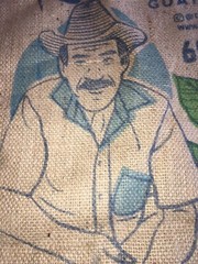 Burlap Sack Coffee Ad, 42 in Wall Hanging, Rug, Storage Sack or Decor Display