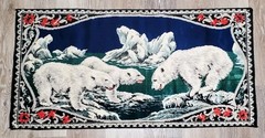 Vintage POLAR BEARS AND ICEBERG Tapestry Wall Hanging Velvet Art 38″x20″