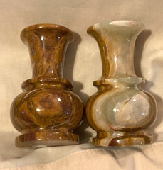 1980’s Carved 4.75″ Onyx Vases/Candle Holders (2)-Pakistan-Natural Striations