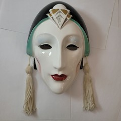 San-lor Pelzman Designs Wall Mask Vintage 1985 Art Deco Ceramic Lady Vandor