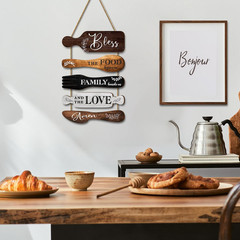 5Pcs Kitchen Wall Decor, Bless the Food Cookware Shaped Hanging Signs for Farmho