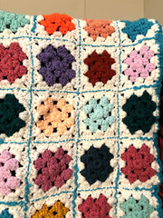 Granny Square Afghan Blanket Throw Handmade Crocheted 36″ X 36″ Multicolor VTG