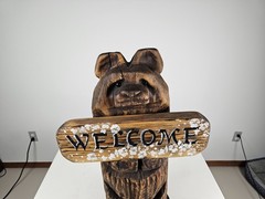Rustic Solid Wood Carved Bear Welcome Sign Cabin Lodge Mountain Home Decor 28″