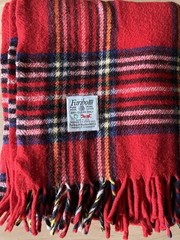 Vtg FARIBO Faribault Mills USA 100% Wool Red Plaid Stadium Throw Blanket 57×50