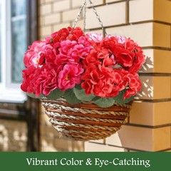 Lot Artificial Silk Flowers Red Geraniums Bush Plants Home Outdoor Garden Decor