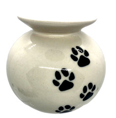 Polish Pottery Round Vase LAPA Paw Prints Black on White Cat Dog Limited Edition