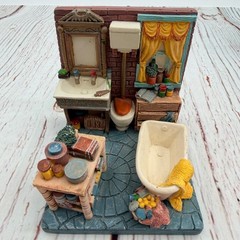 Vintage 1990 Jade Capital Miniature Room Bookends Kitchen Bathroom Diorama Set