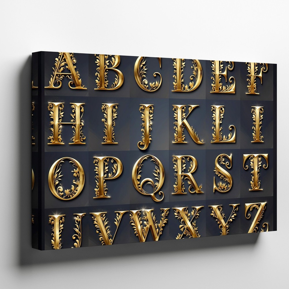 Wall Art Stunning Decorative Alphabet Set Features Ornate Golden Letters From A