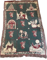 VTG 90’s CHRISTMAS SANTA CLAUS TAPESTRY THROW BLANKET Angel See Photos 46×70