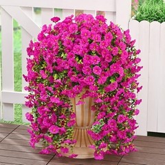 Artificial Hanging Flowers UV Resistant Faux Silk Petunia Porch Decor 2Pc