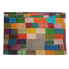 Faith Multicolored Patchwork Hand-Stitched All Natural Cotton Blend Throw Blanke