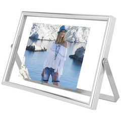 4″x6″ Silver Floating Frame for 3×5 2×3 Pictures Small Desktop Photo Frame