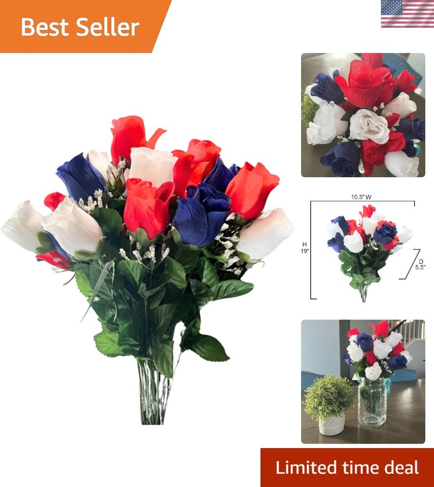 Timeless Indoor 14-Stem Rosebud Arrangement for Memorial & Independence Days