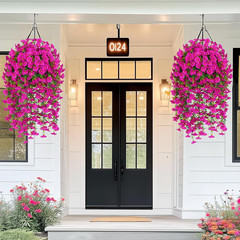 2PCS Artificial Hanging Flowers UV Resistant Faux Petunia Outdoor Porch Patio