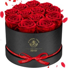 Forever Flowers,12 Red Roses in A Box, Real Preserved Roses, Birthday Gift