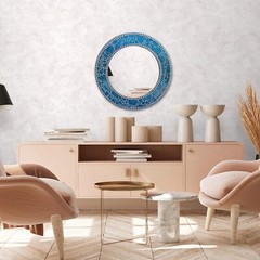 DecorShore 24″ Handmade Crackled Glass Mosaic Tile Framed Round Wall Mirror.