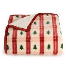 Cuddl Duds Christmas Trees Plaid White Throw Faux Sherpa 50 x 60 New Cozy