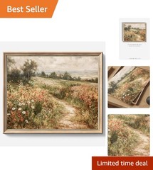 Charming Vintage Wall Art: Wildflower Field Print for Home & Office Decor