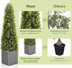 48 Inch Artificial Boxwood Topiary Tree 2 Pack, Two 4FT Potted Boxwood Tree Cone