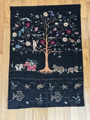 Wall Decor Tree Of Life Wall Hanging Embroidered Black 100% Cotton