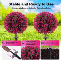 2PC 26″ Artificial Pink Boxwood Topiary Bushes UV Resistant for Indoor & Outdoor