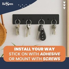 KESEM Key Holder Wall Mount, Key Rack with 4 Hooks for Wall/Door Mounted Metal