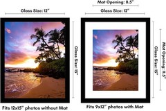 12×15 Picture Frame with Shatter-Resistant Glass – Use as 9×12 Frame with Mat…