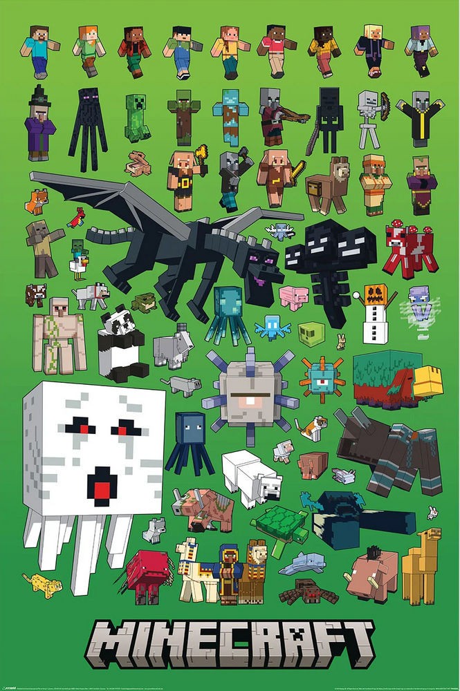 Poster Studio B – Minecraft Character Montage Creeper Steve 24×36″ NEW P2264