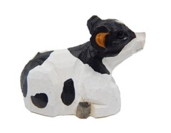 Cow Wood Handmade Figurine Statue Small Art Sculpture Decor Mini Farm Country