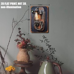 Steampunk Mechanical Lamp Metal Tin Sign Retro Industrial Wall Decor Loft Studio