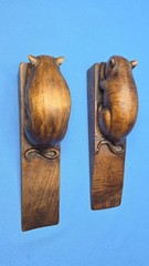 Vintage Wooden Doorstop Hand-Carved Wood Wedge Rat Mouse Animal 8×3 Pair Figural