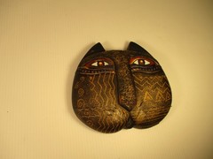 vintage laurel burch «mysticat» resin cat mask wall plaque 1999