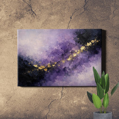 Purple Gold Abstract Canvas Art Black Impasto