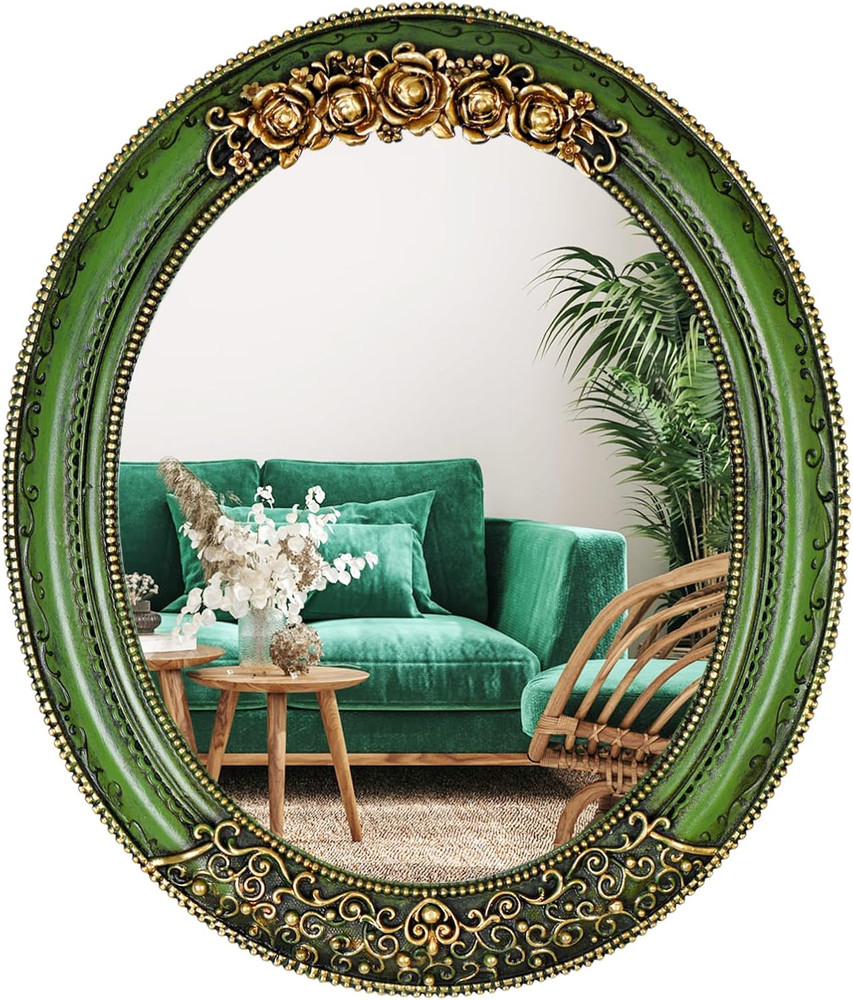 Oval Resin Vintage Mirror, Wall Mounted Decorative Mirror for Entryway