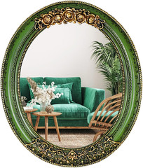Oval Resin Vintage Mirror, Wall Mounted Decorative Mirror for Entryway