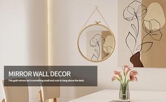 9.8 Inch Small Vintage Gold Round Wall Mirror with Sparrow Design-Iron Framed Mi