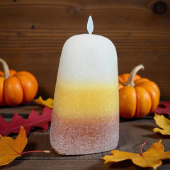 Frosted Candy Corn Moving Flame LED Candle / WHD