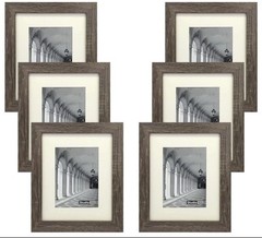 6PC Set 4×6″ Tabletop/Wall Gray Wood Distressed Photo Frames w/off-White 3×4 Mat