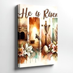 Wall Art He Is Risen Easter Cross Empty Tomb Floral Christian Religious Decor