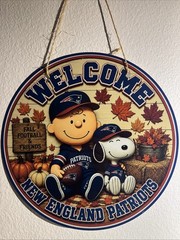 New England Patriots Snoopy Aluminum Door Sign Wall Round 12” Football NFL Fall