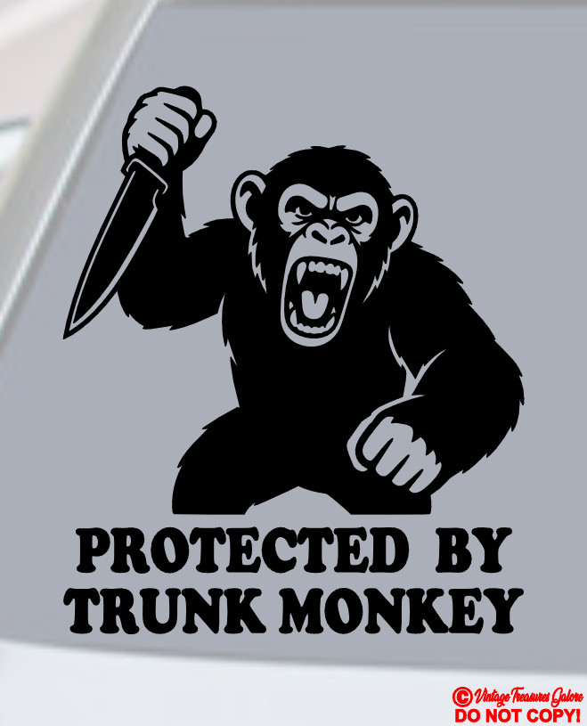 PROTECTED BY TRUNK MONKEY VINYL DECAL CAR REAR BACK WINDOW BUMPER STICKER JDM