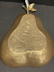 Cast Iron Pear Shaped Large Trinket Dish Decor Bowl Gold Painted 10” New