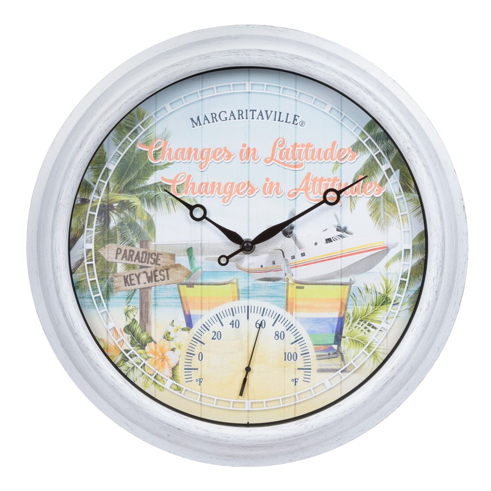 433-3841MV1T Margaritaville 15.75″ IN/OUT Wall Clock with Temp – Change Attitude