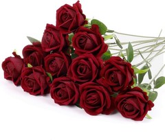 12 Pcs Silk Rose Flowers with Long Stems for Elegant Decor