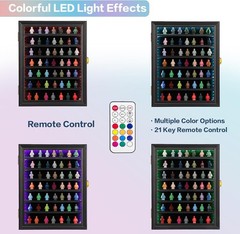 Minifigures Display Case RGB LED Light Action Figure Cabinet Wood Box W/ Plates